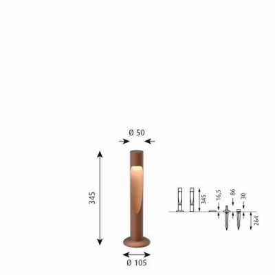 Louis Poulsen Flindt Garden Short Vloerlamp - 2700K Grondpin met adapter - Bruin