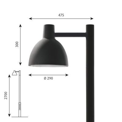 Louis Poulsen Toldbod Post 290 Lantaarnpaal - 48 - 3000K Dali - Zwart
