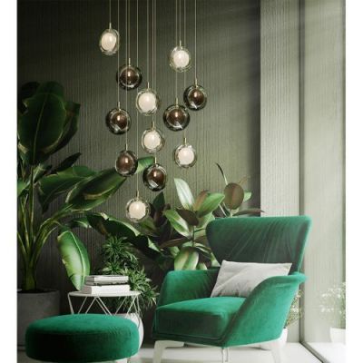 Bomma Lens 12 pcs Hanglamp - 6x Gerookt 6x Wit glas