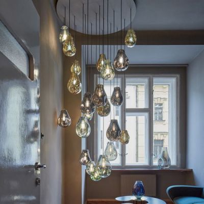 Bomma Soap Mini 12 pcs Hanglamp - 4x Blauw 4x Zilver 4x Goud glas