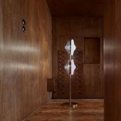 Bomma Orbital Vloerlamp - Gouden fitting - Roze/wit
