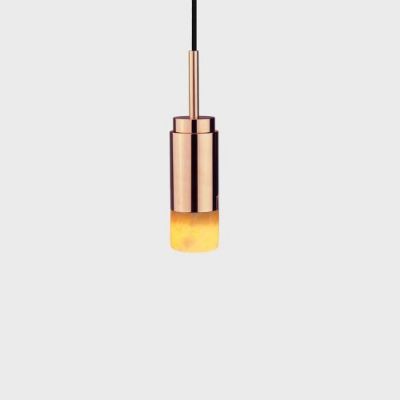 Anour Donya Onyx Cylinder Hanglamp - Amberkleurige kap - Gepolijst koper