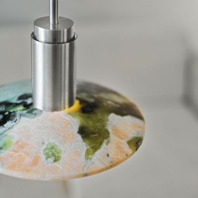 Anour Donya Onyx Solar Hanglamp - Amberkleurige kap - Gepolijst roestvrij staal