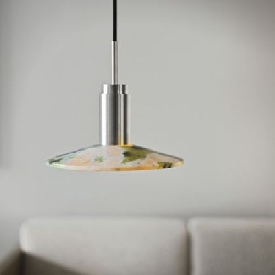 Anour Donya Onyx Solar Hanglamp - Witte kap - Geborsteld roestvrij staal