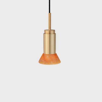 Anour Donya Onyx Trapeze Hanglamp - Amberkleurige kap - Geborsteld messing
