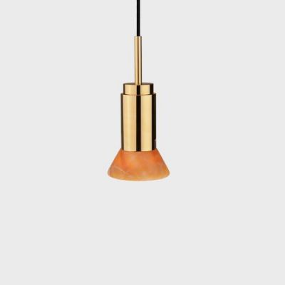 Anour Donya Onyx Trapeze Hanglamp - Amberkleurige kap - Gepolijst messing
